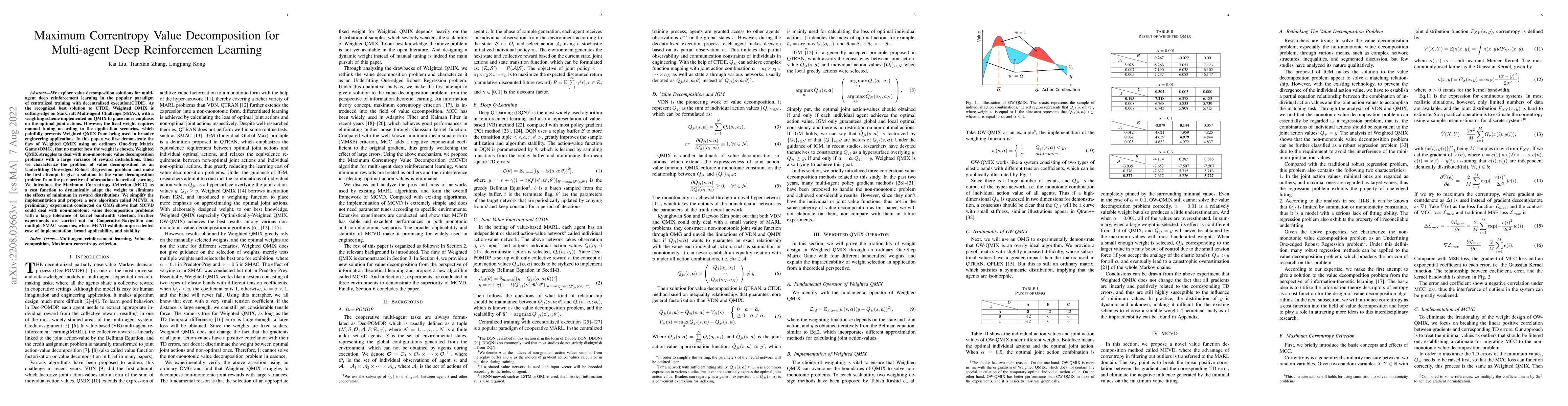 Thumbnail for Maximum Correntropy Value Decomposition for Multi-agent Deep
  Reinforcemen Learning