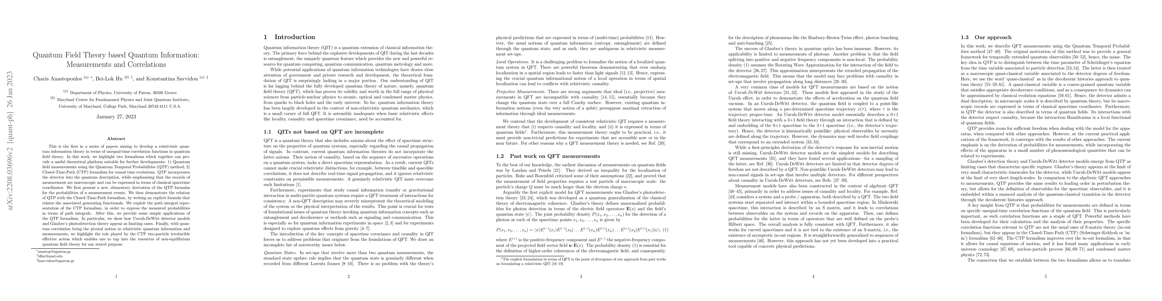 Thumbnail for Quantum Field Theory based Quantum Information: Measurements and
  Correlations