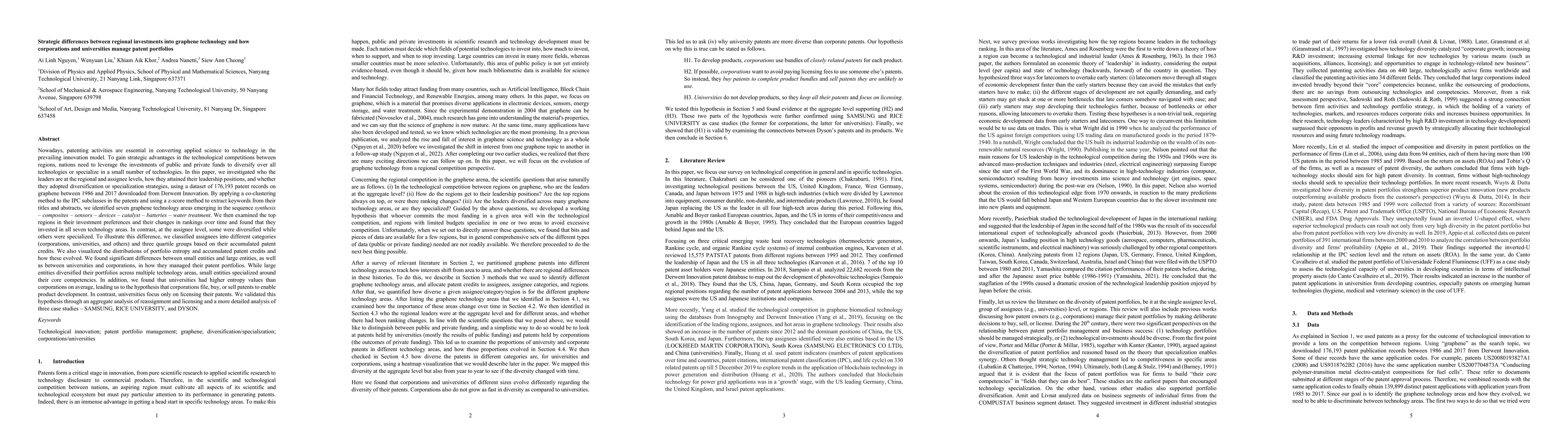 Thumbnail for Strategic differences between regional investments into graphene
  technology and how corporations and universities manage patent portfolios
