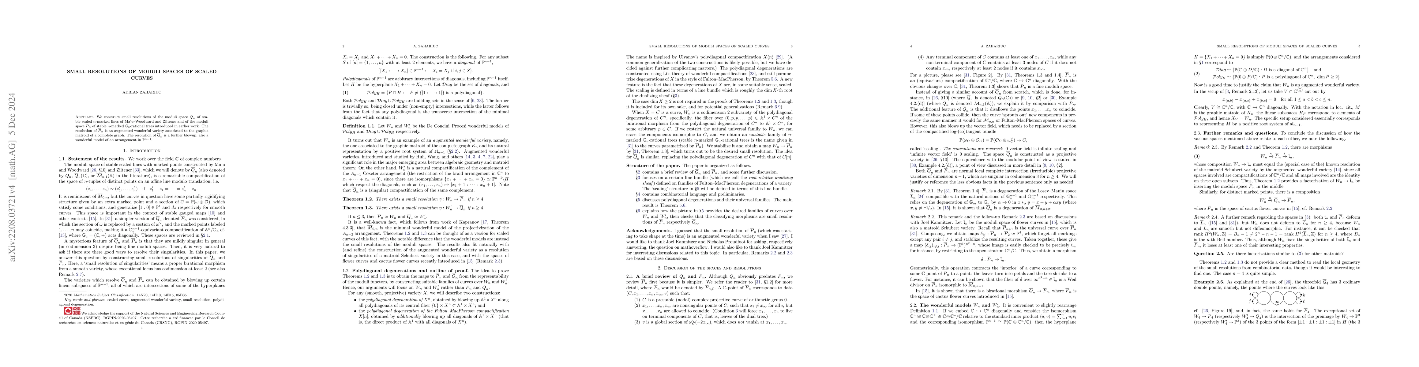 Thumbnail for Small resolutions of moduli spaces of scaled curves