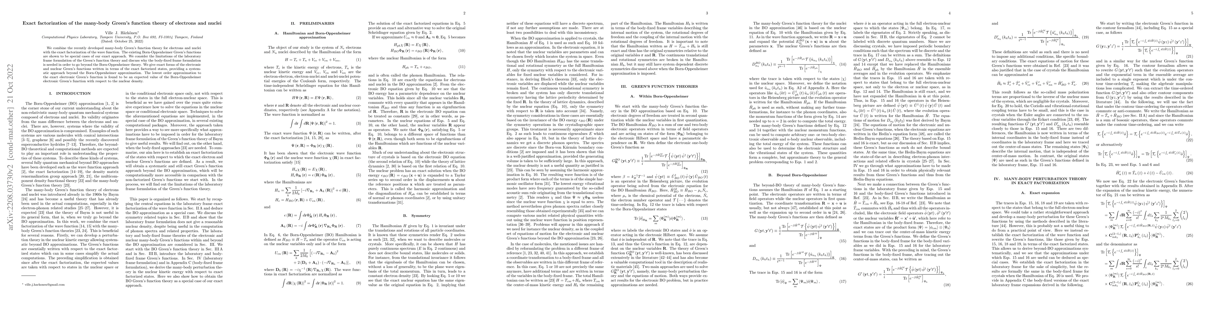 Thumbnail for Exact factorization of the many-body Green's function theory of
  electrons and nuclei