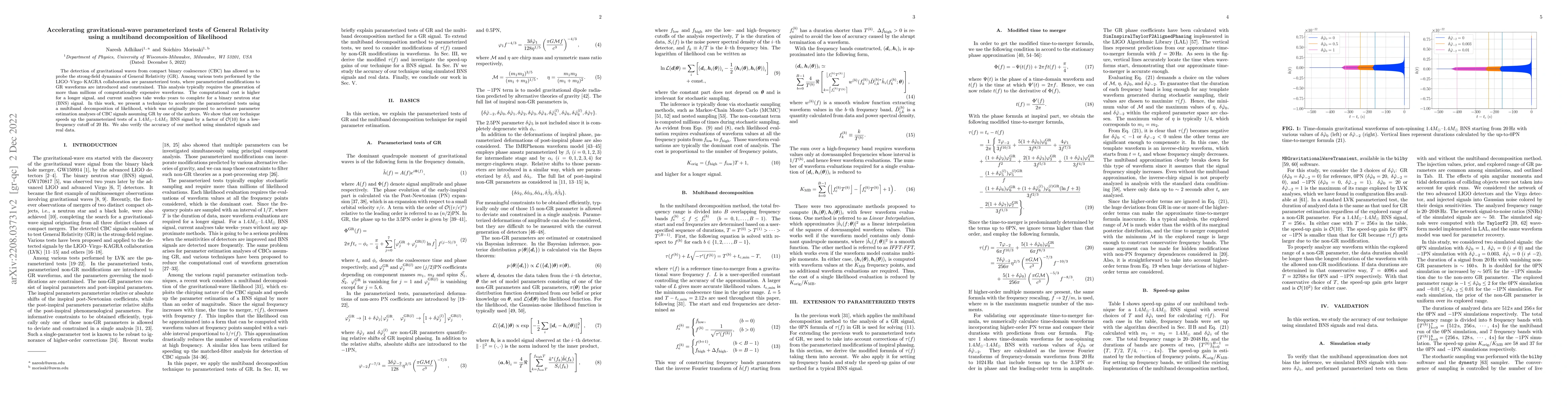 Thumbnail for Accelerating gravitational-wave parameterized tests of General
  Relativity using a multiband decomposition of likelihood