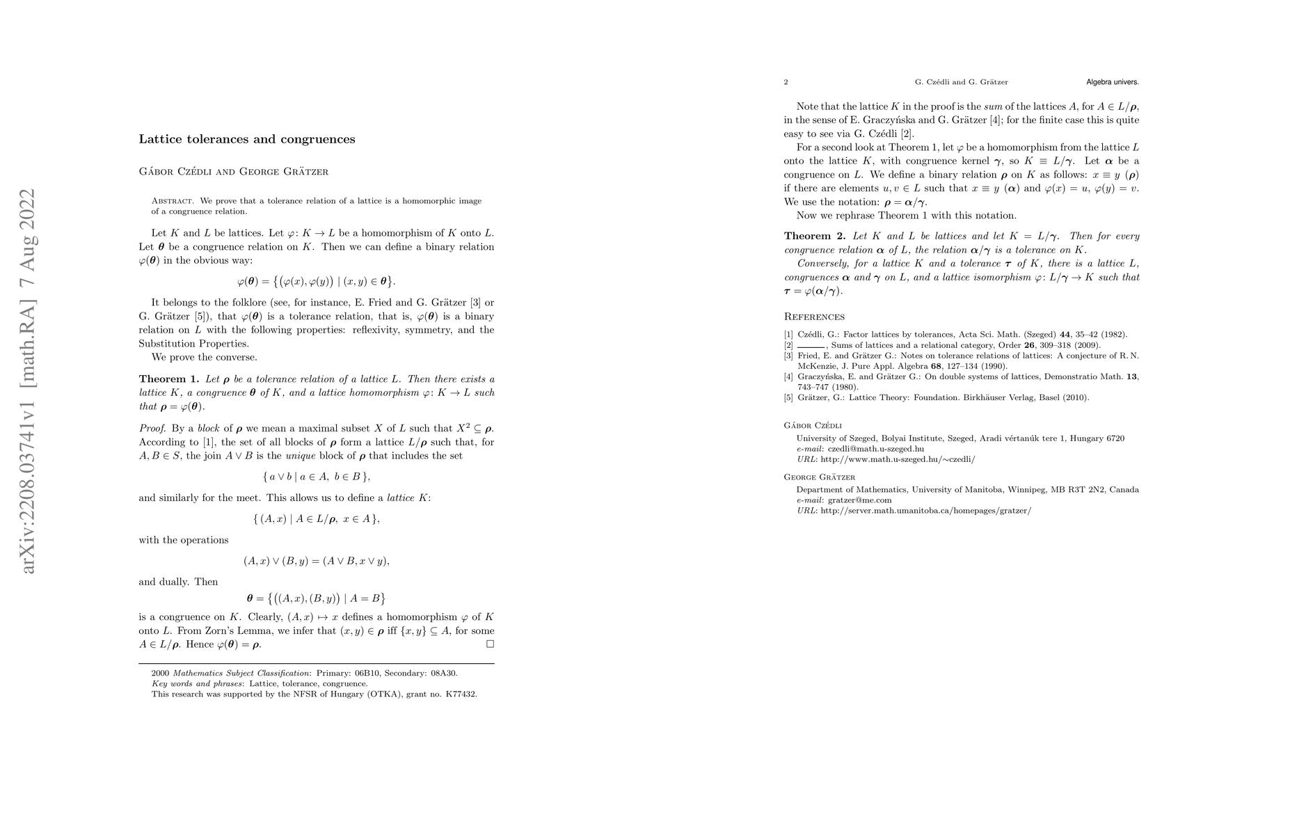 Thumbnail for Lattice tolerances and congruences