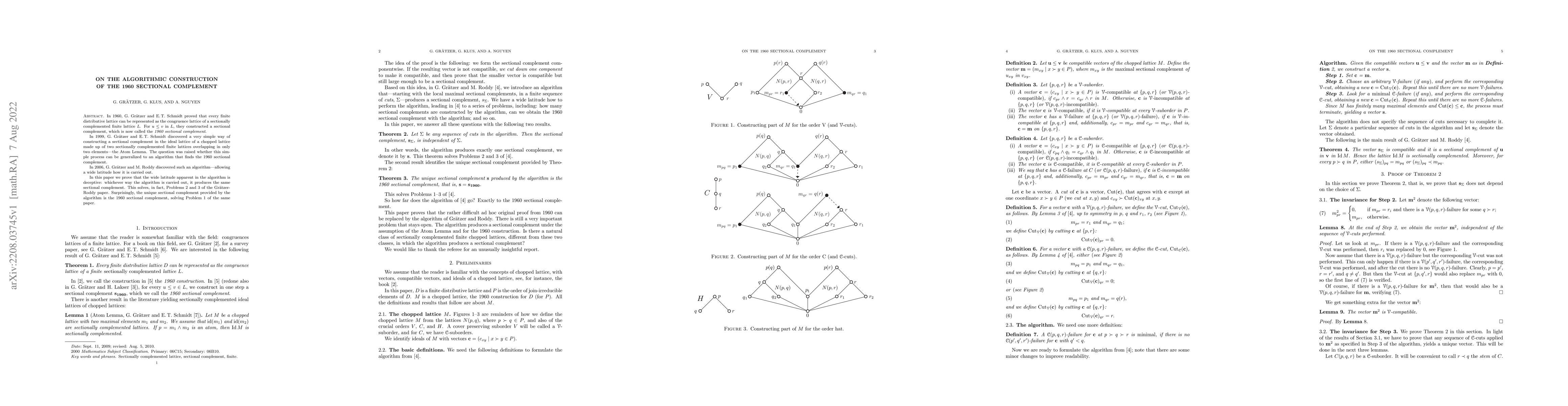 Thumbnail for On the algorithmic construction of the 1960 sectional complement