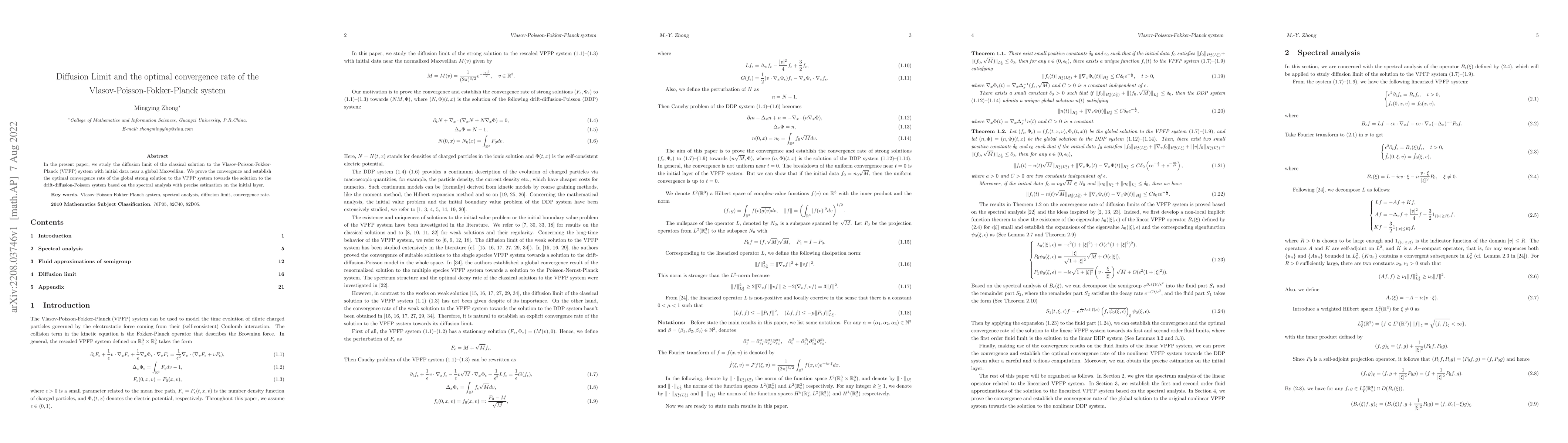 Thumbnail for Diffusion Limit and the optimal convergence rate of the
  Vlasov-Poisson-Fokker-Planck system