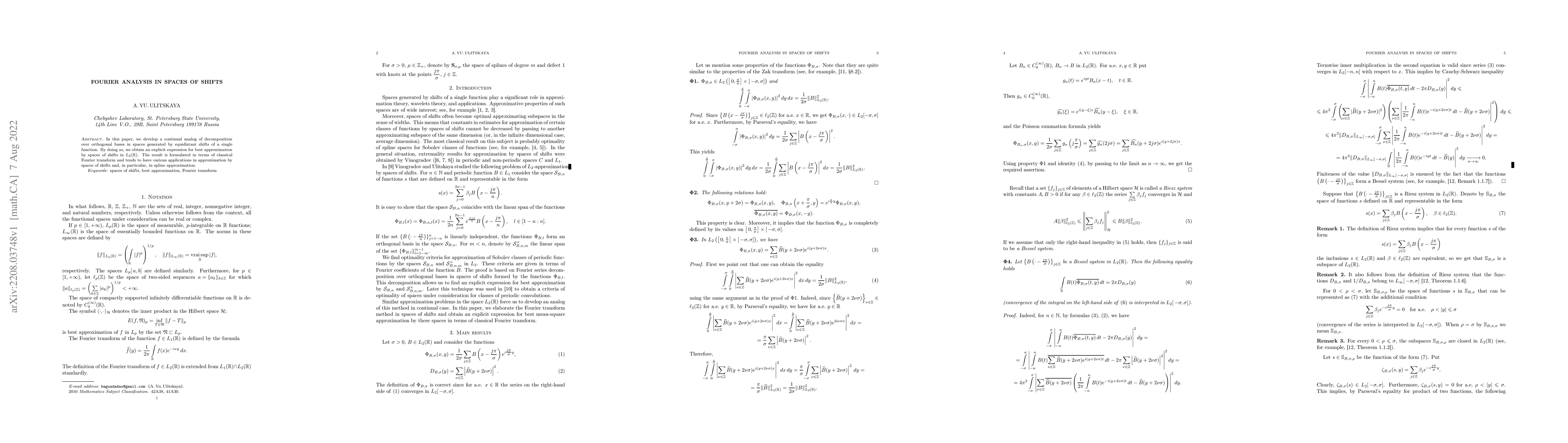 Thumbnail for Fourier analysis in spaces of shifts