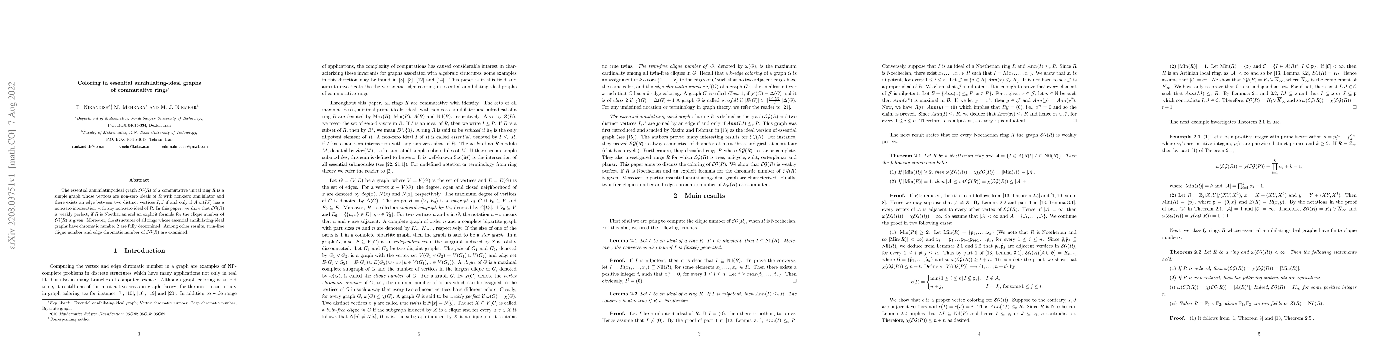 Thumbnail for Coloring in essential annihilating-ideal graphs of commutative rings