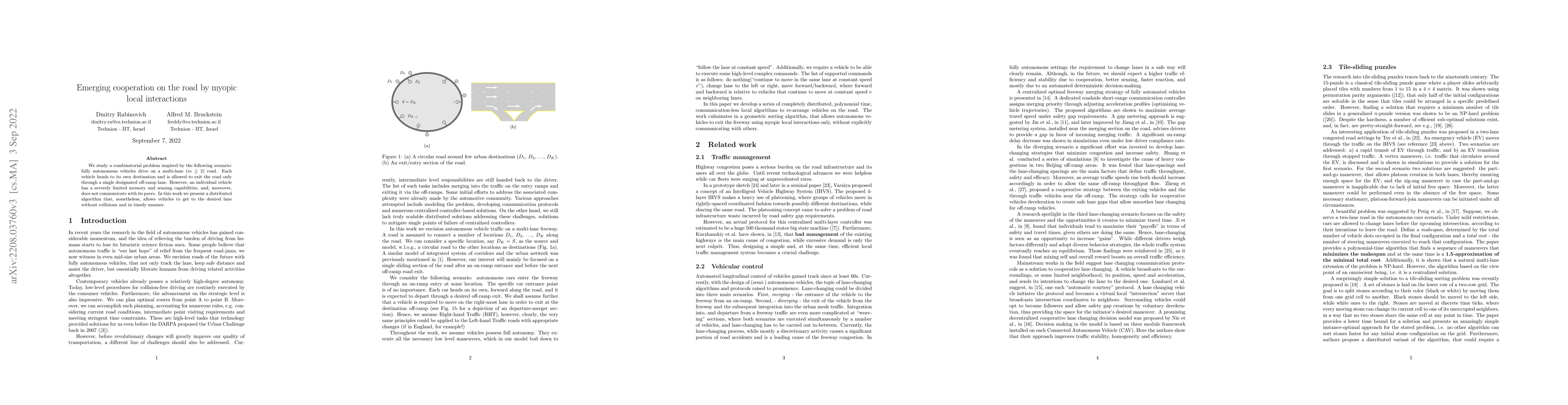 Thumbnail for Emerging cooperation on the road by myopic local interactions