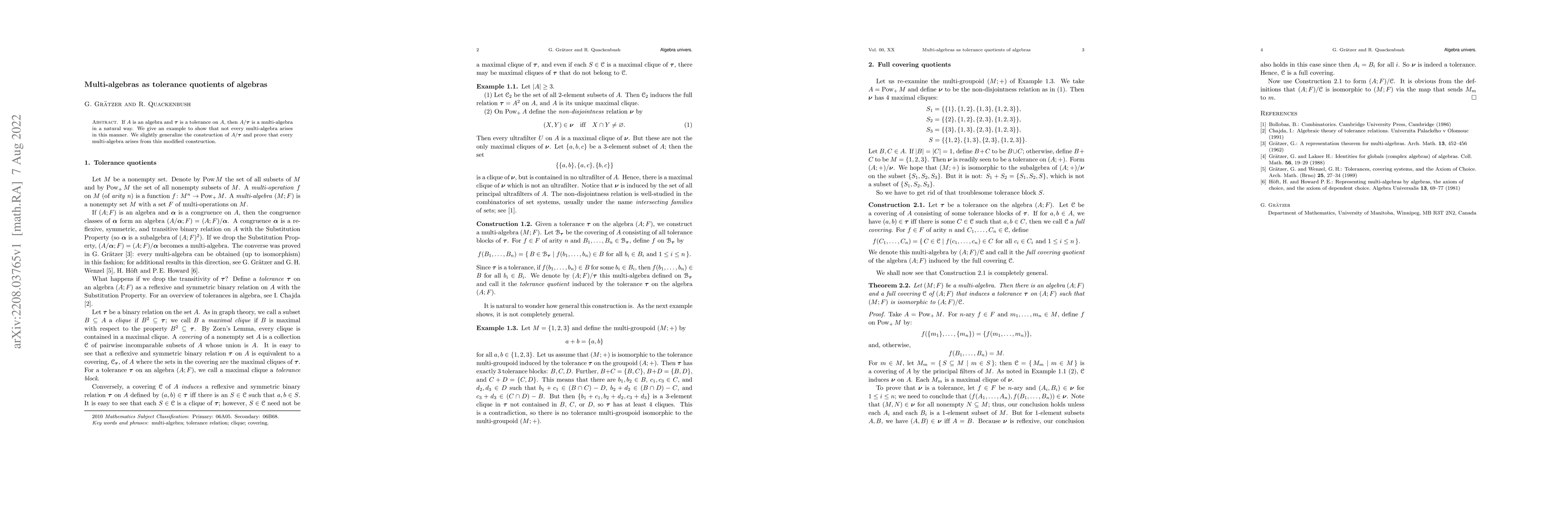 Thumbnail for Multi-algebras as tolerance quotients of algebras