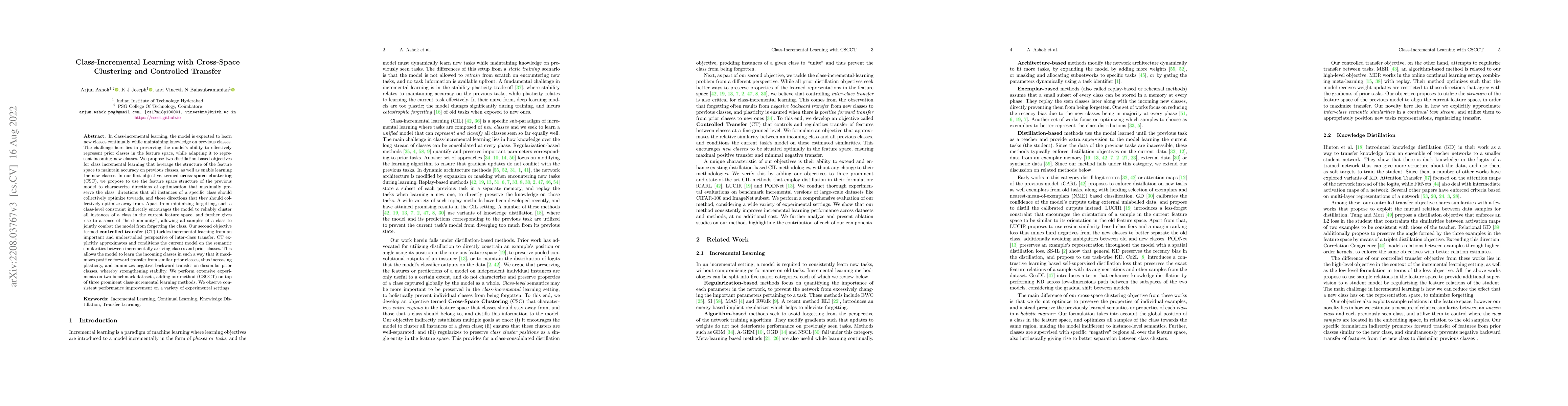 Thumbnail for Class-Incremental Learning with Cross-Space Clustering and Controlled
  Transfer