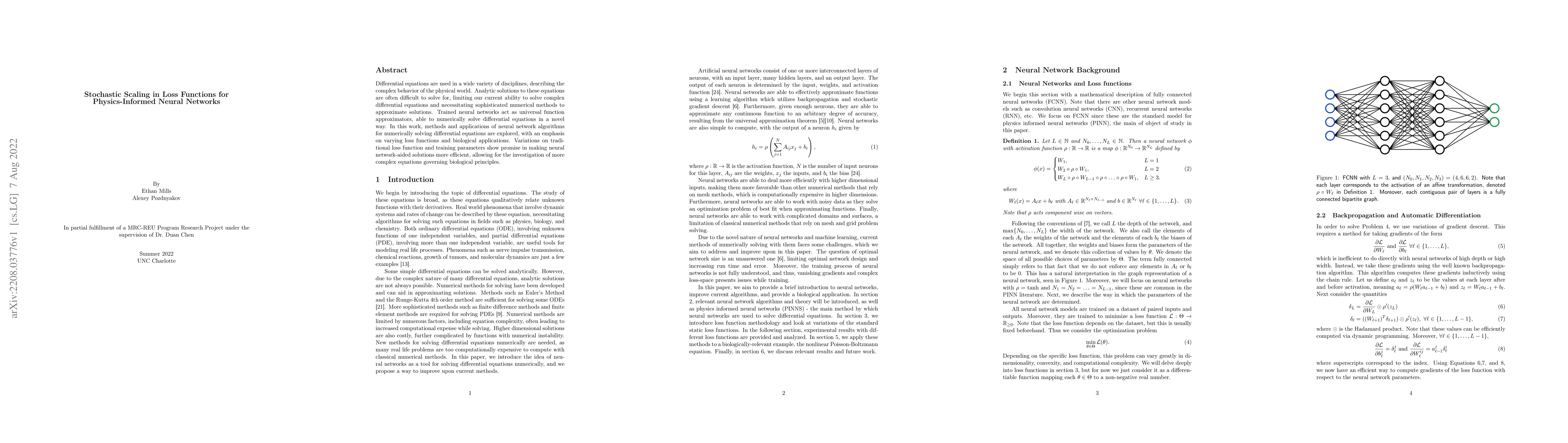 Thumbnail for Stochastic Scaling in Loss Functions for Physics-Informed Neural
  Networks