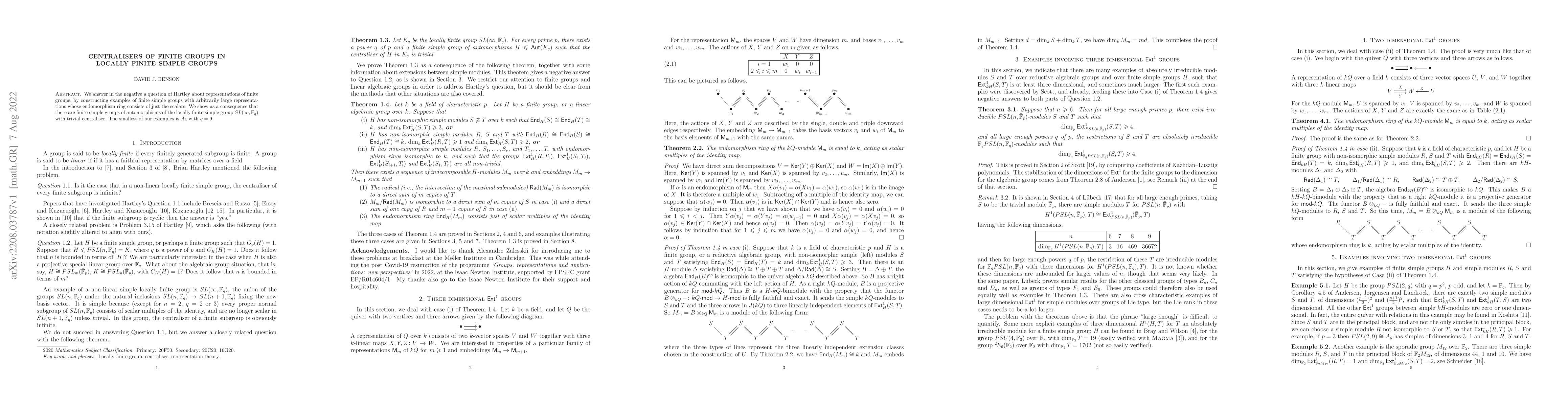 Thumbnail for Centralisers of finite groups in locally finite simple groups