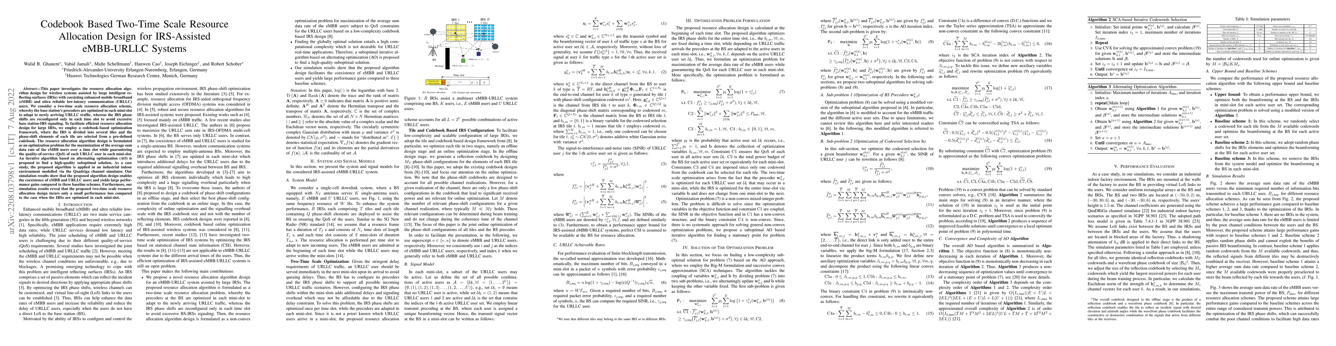Thumbnail for Codebook Based Two-Time Scale Resource Allocation Design for
  IRS-Assisted eMBB-URLLC Systems