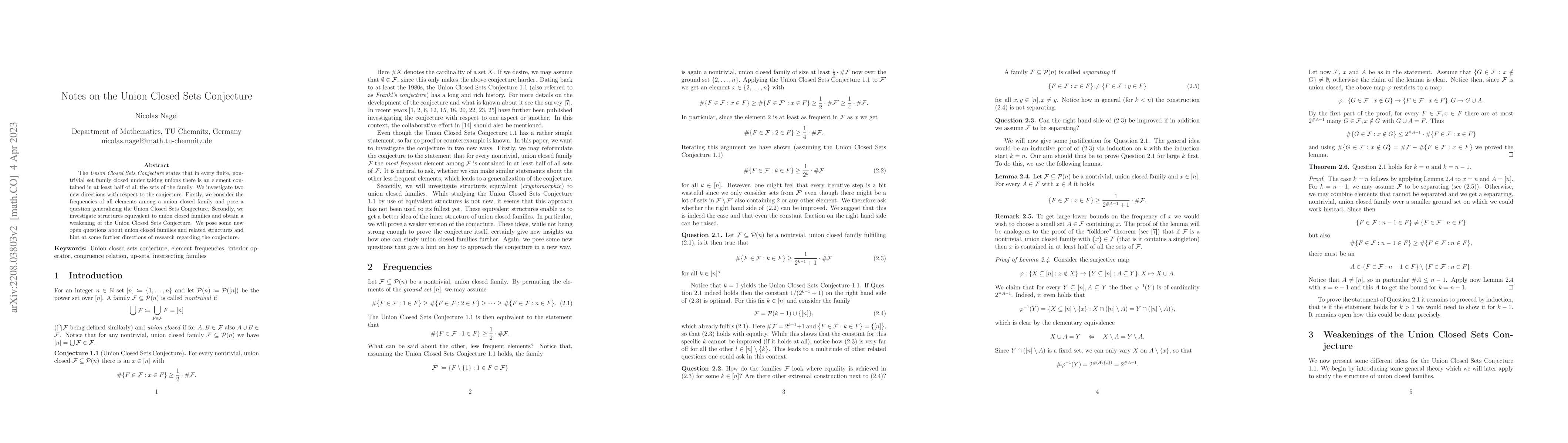Thumbnail for Notes on the Union Closed Sets Conjecture