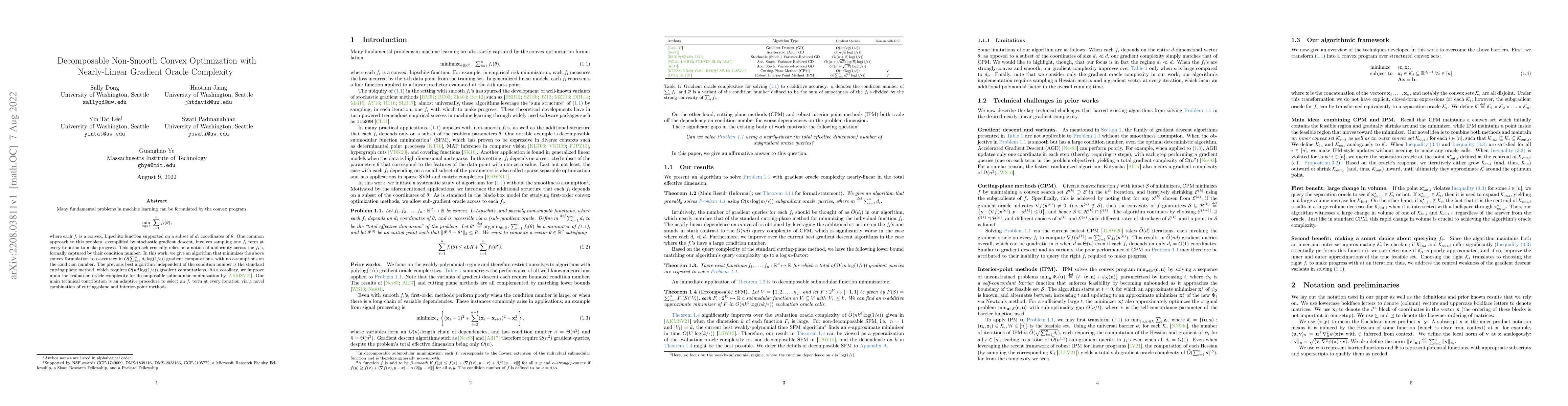 Thumbnail for Decomposable Non-Smooth Convex Optimization with Nearly-Linear Gradient
  Oracle Complexity