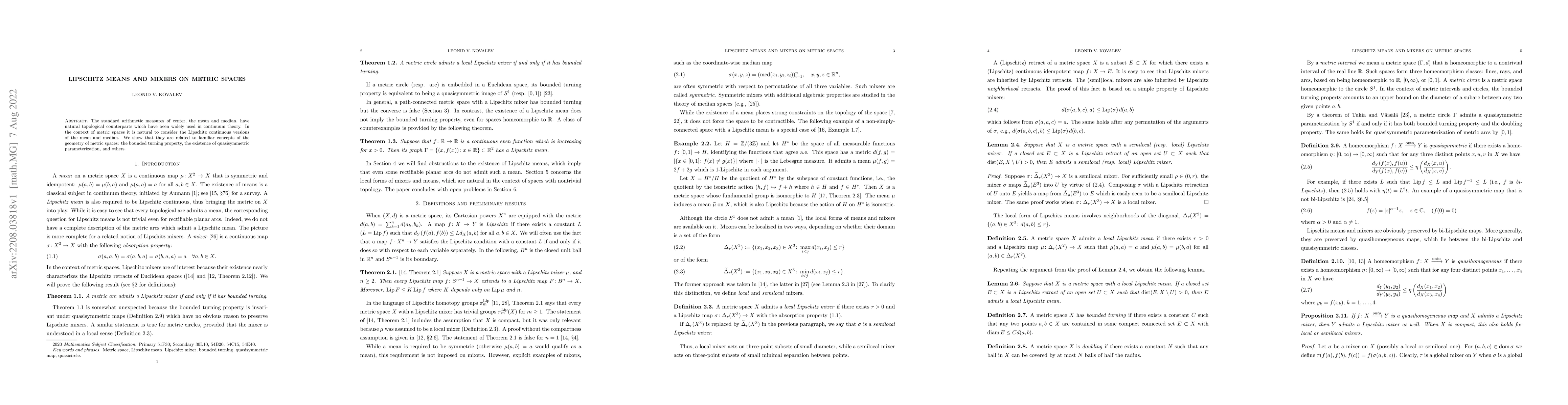 Thumbnail for Lipschitz means and mixers on metric spaces