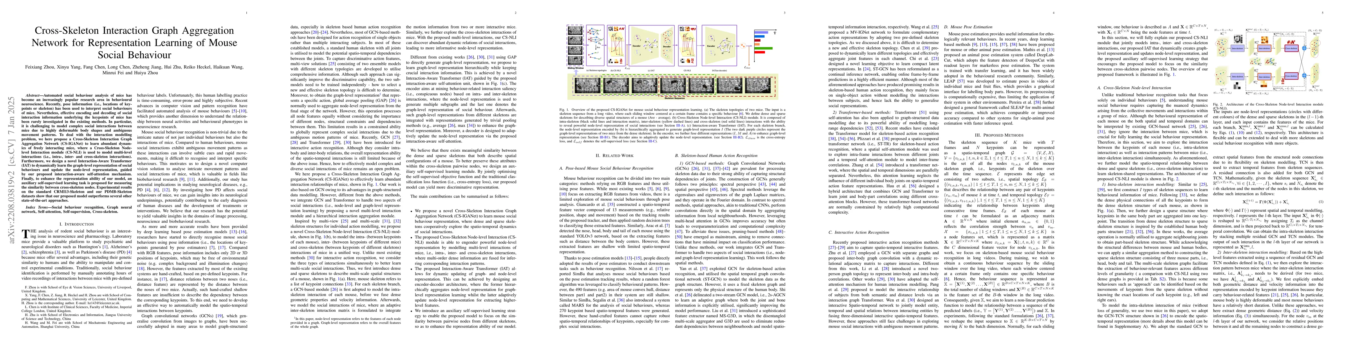 Thumbnail for Cross-Skeleton Interaction Graph Aggregation Network for Representation
  Learning of Mouse Social Behaviour