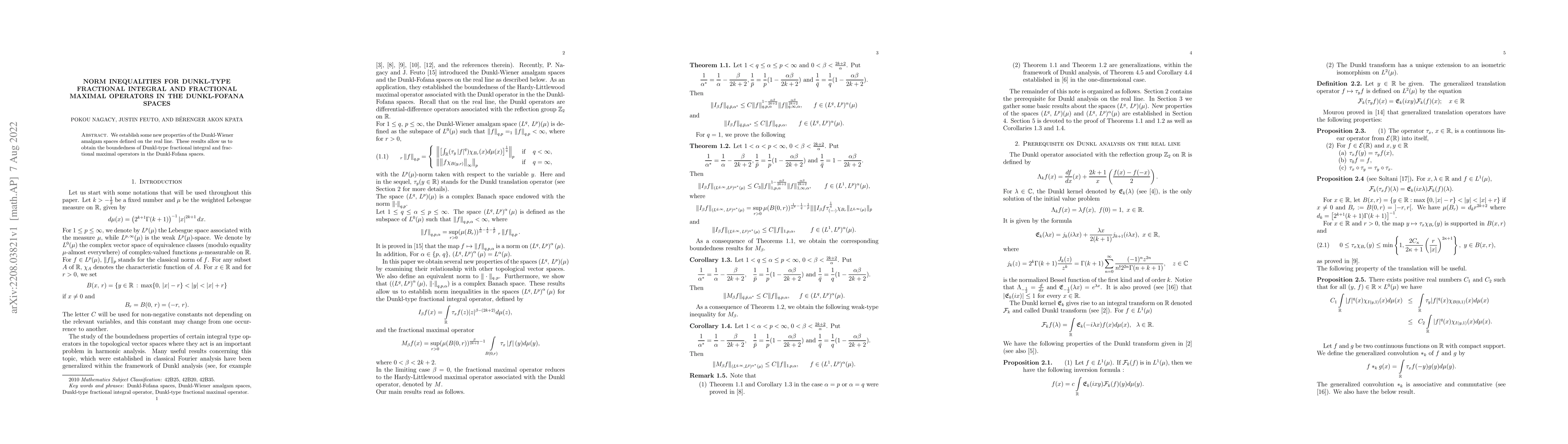 Thumbnail for Norm inequalities for Dunkl-type fractional integral and fractional
  maximal operators in the Dunkl-Fofana spaces