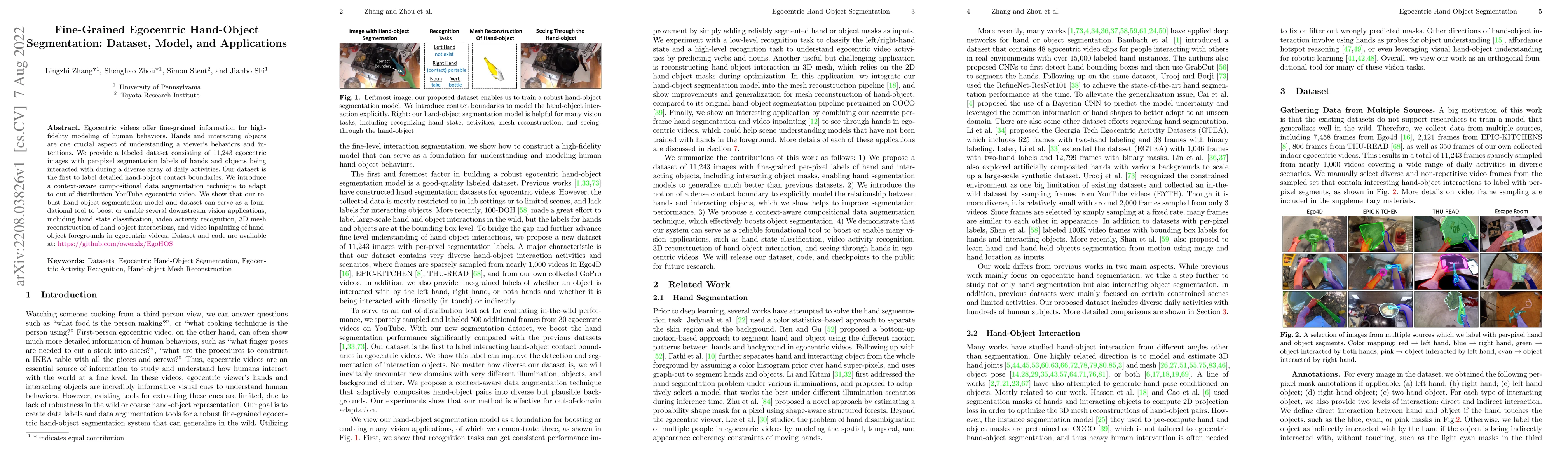 Thumbnail for Fine-Grained Egocentric Hand-Object Segmentation: Dataset, Model, and
  Applications