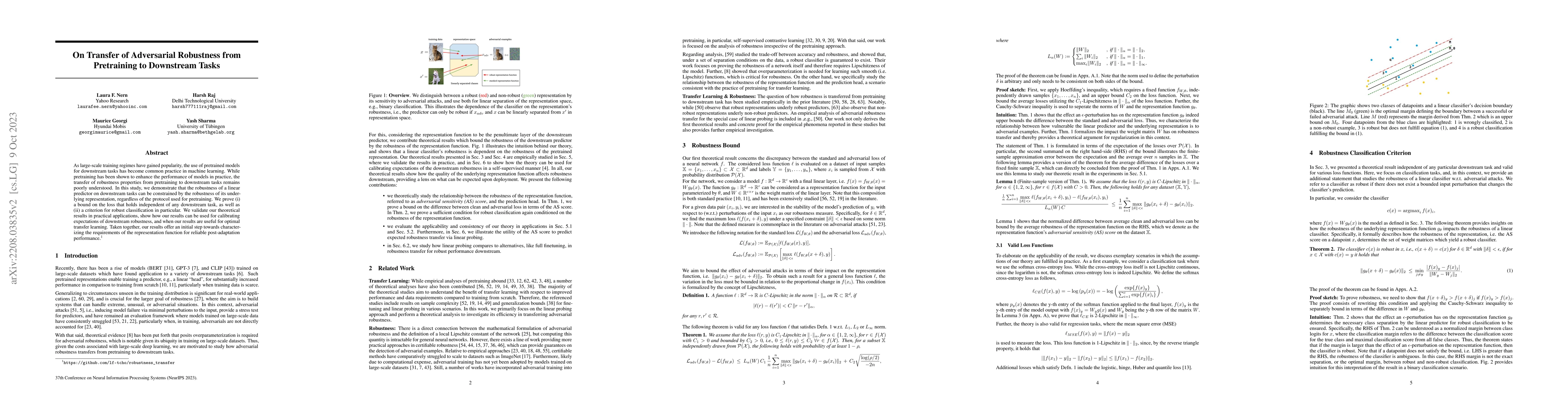 Thumbnail for On Transfer of Adversarial Robustness from Pretraining to Downstream
  Tasks