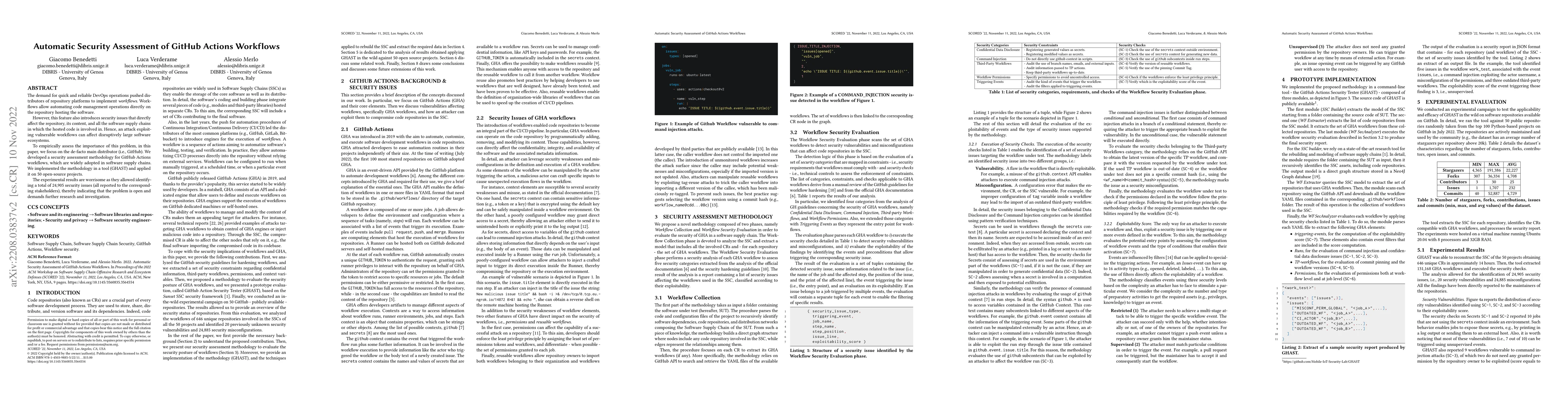 Thumbnail for Automatic Security Assessment of GitHub Actions Workflows