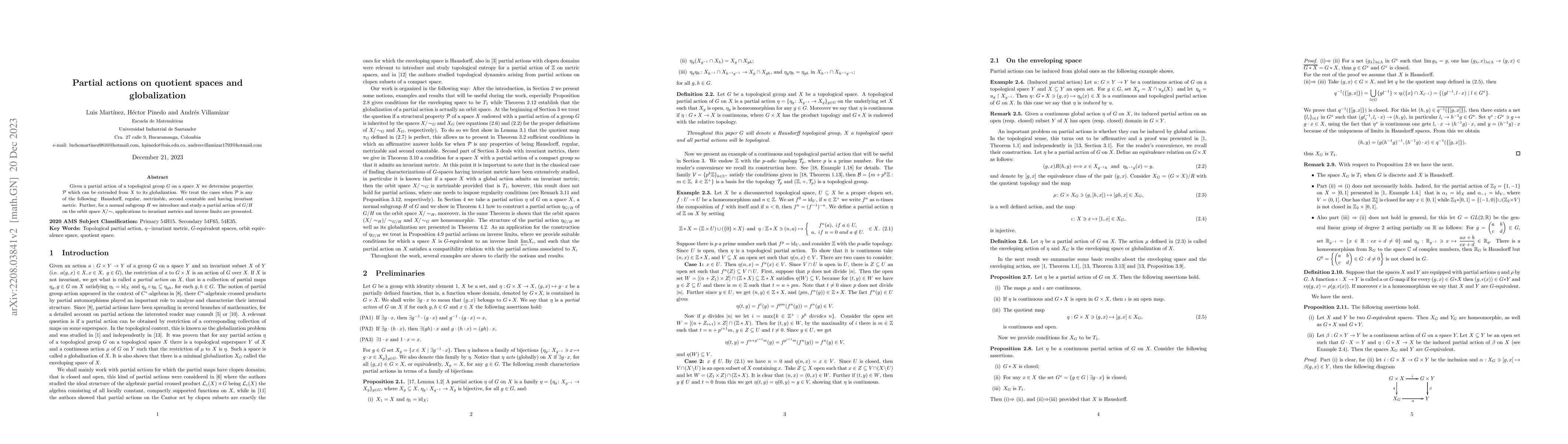 Thumbnail for Partial actions on quotient spaces and globalization