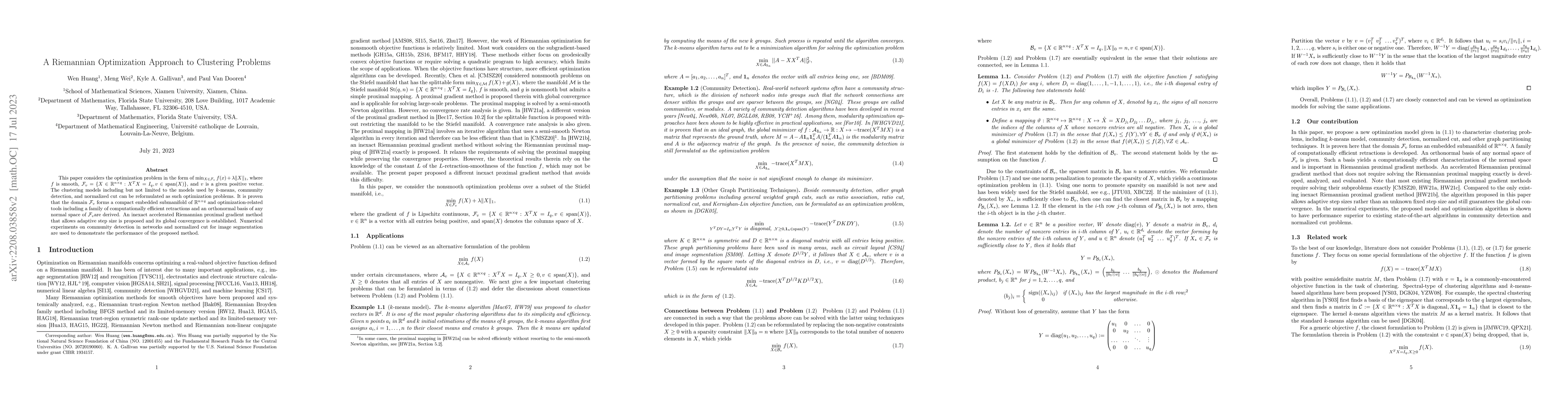 Thumbnail for A Riemannian Optimization Approach to Clustering Problems