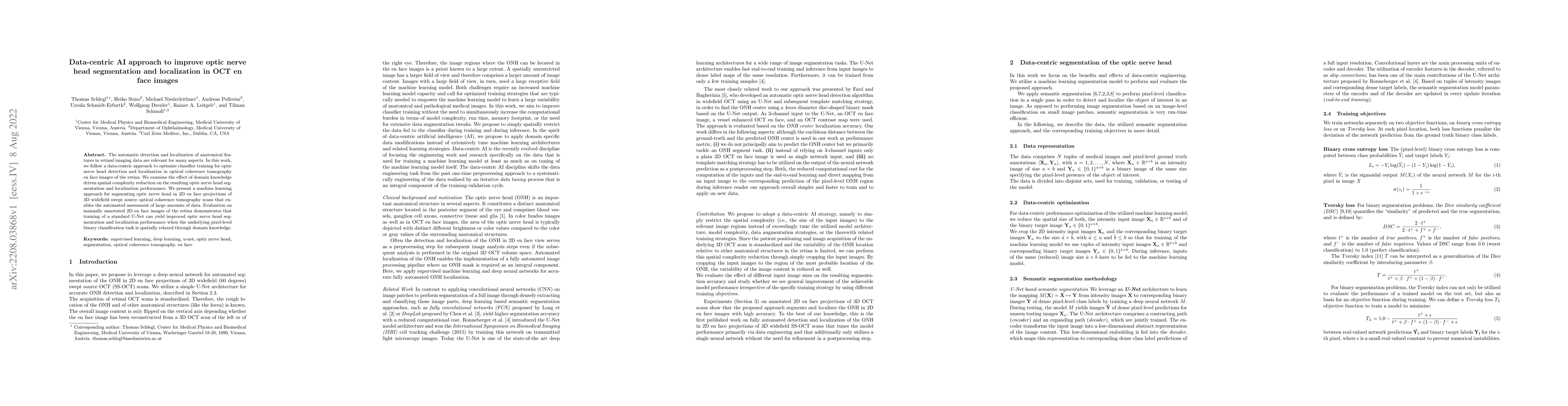 Thumbnail for Data-centric AI approach to improve optic nerve head segmentation and
  localization in OCT en face images