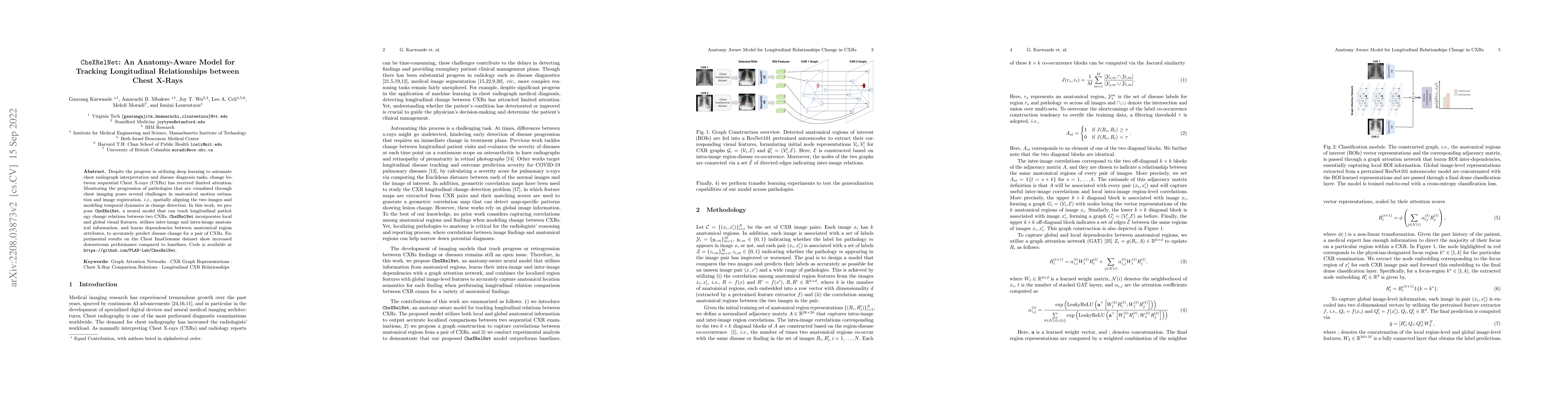 Thumbnail for CheXRelNet: An Anatomy-Aware Model for Tracking Longitudinal
  Relationships between Chest X-Rays