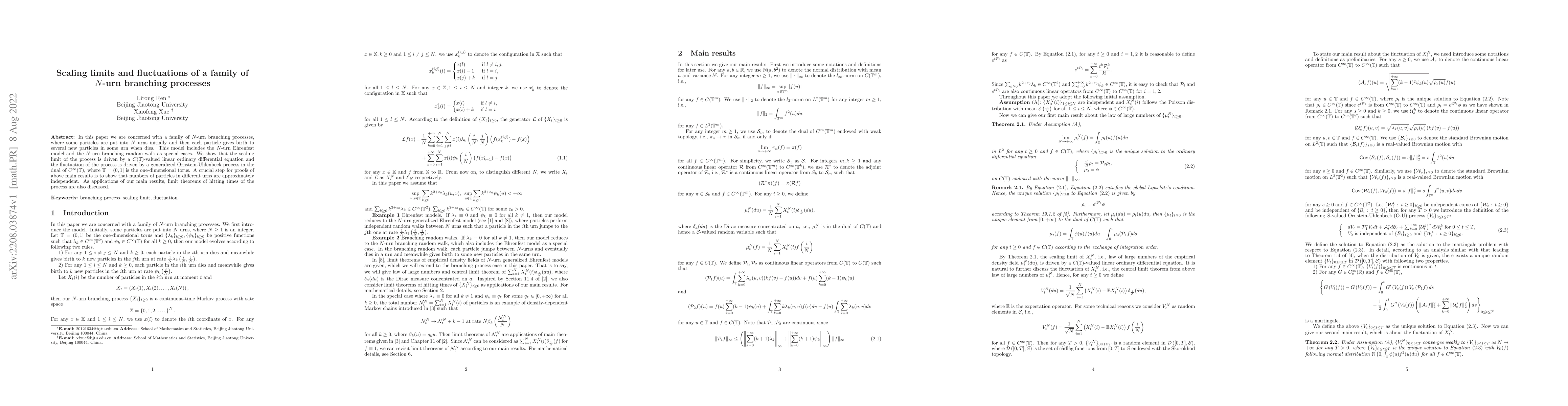 Thumbnail for Scaling limits and fluctuations of a family of $N$-urn branching
  processes