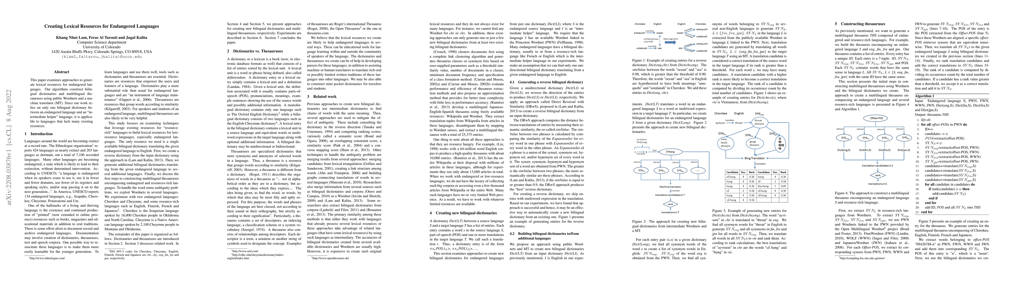 Thumbnail for Creating Lexical Resources for Endangered Languages