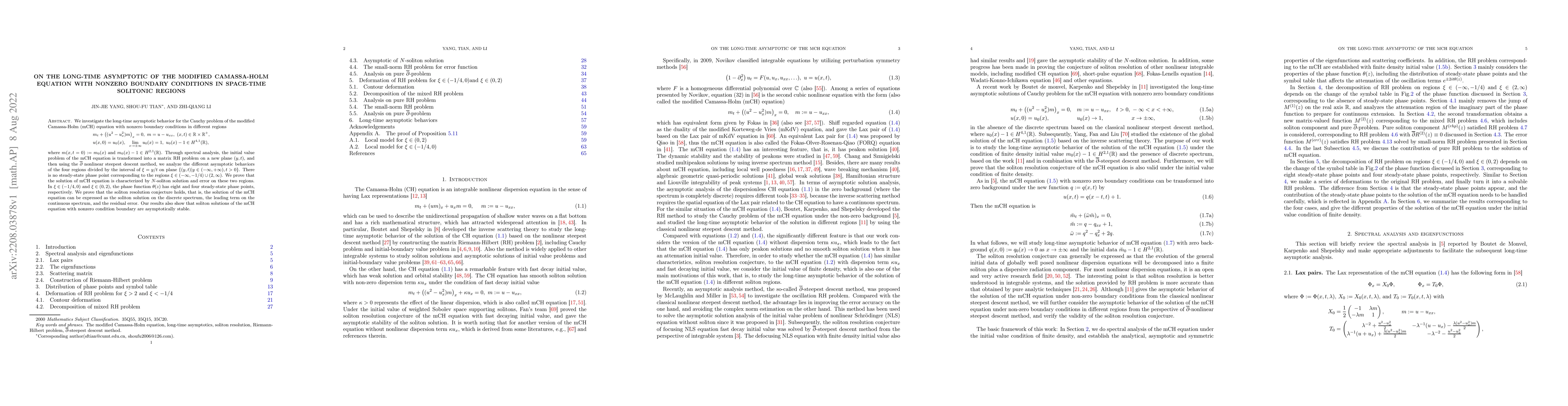 Thumbnail for On the long-time asymptotic of the modified Camassa-Holm equation with
  nonzero boundary conditions in space-time solitonic regions