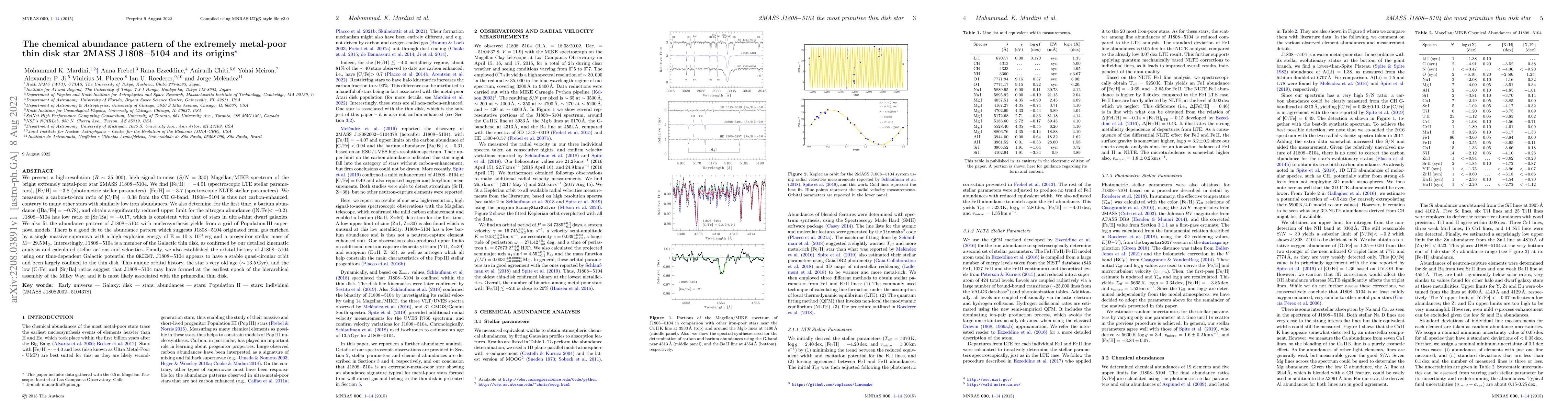 Thumbnail for The chemical abundance pattern of the extremely metal-poor thin disk
  star 2MASS J1808-5104 and its origins