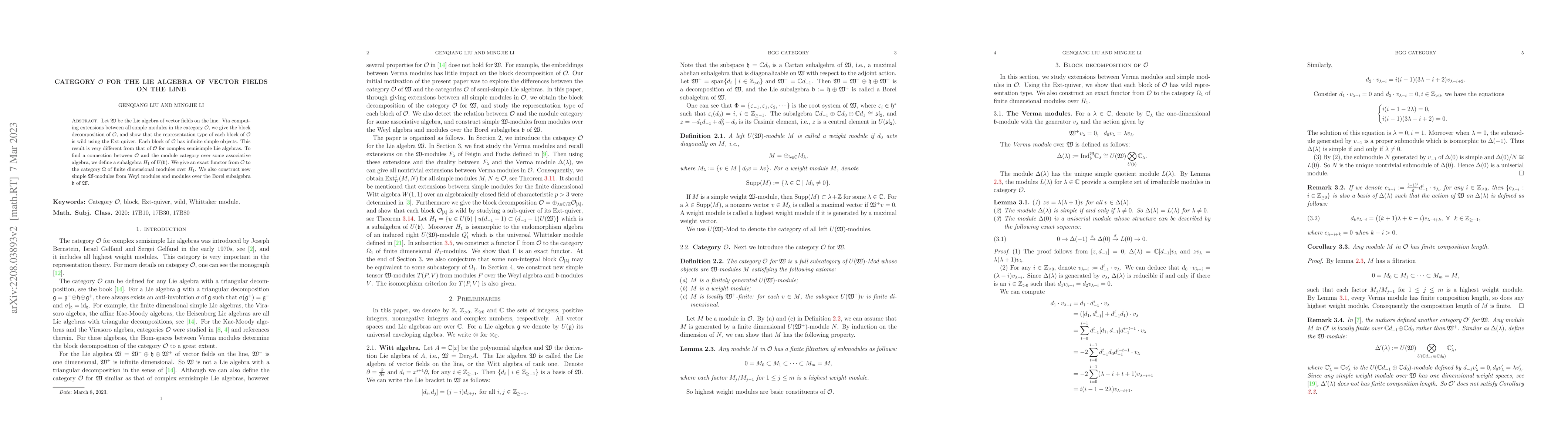 Thumbnail for Category $\mathcal{O}$ for the Lie algebra of vector fields on the line