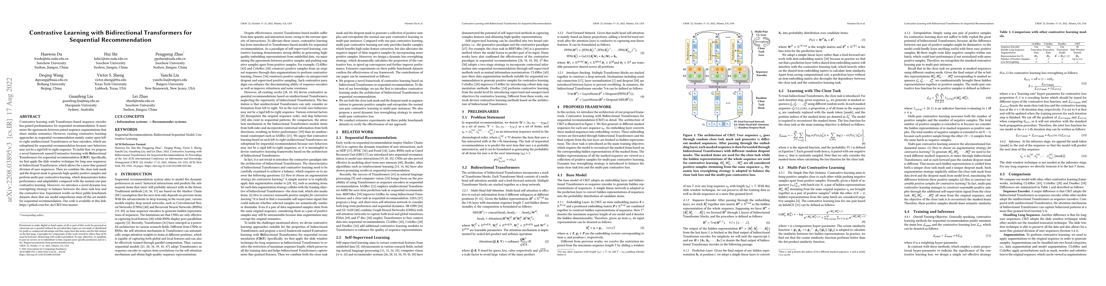 Thumbnail for Contrastive Learning with Bidirectional Transformers for Sequential
  Recommendation