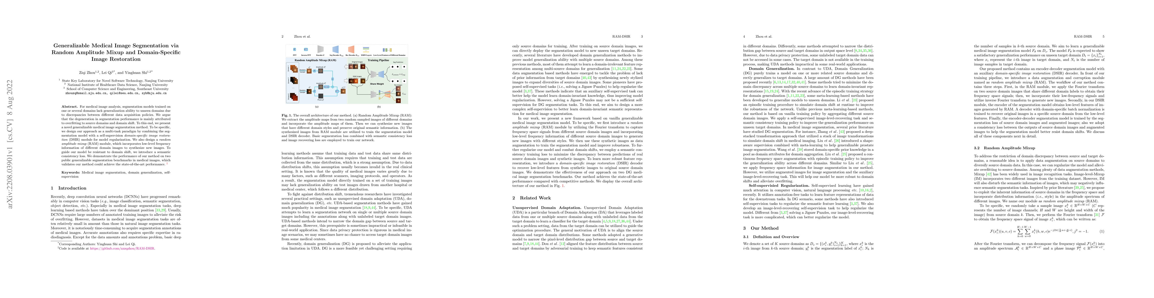 Thumbnail for Generalizable Medical Image Segmentation via Random Amplitude Mixup and
  Domain-Specific Image Restoration