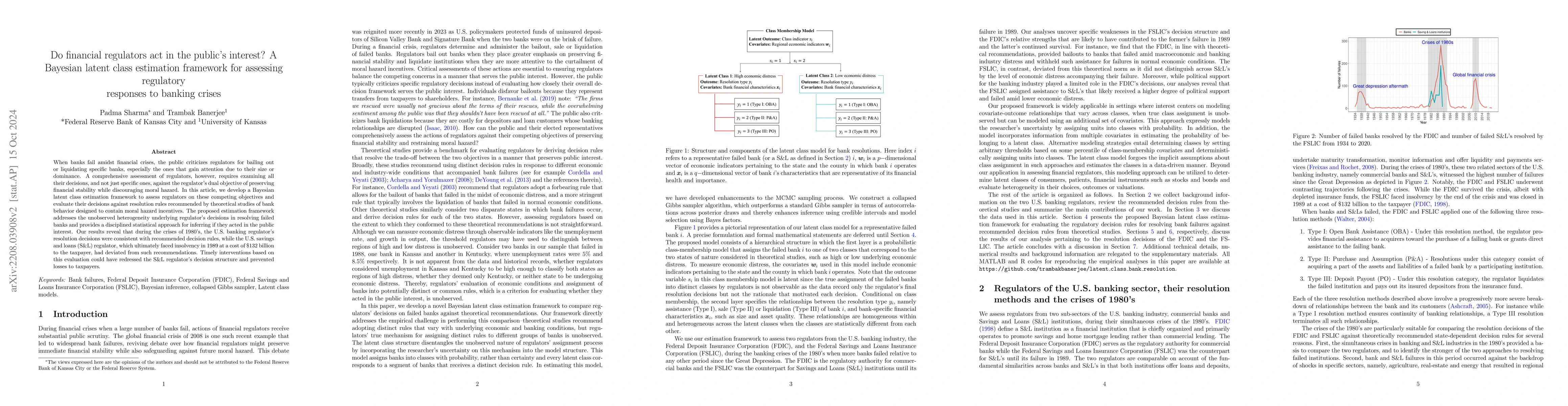 Thumbnail for Do financial regulators act in the public's interest? A Bayesian latent
  class estimation framework for assessing regulatory responses to banking
  crises