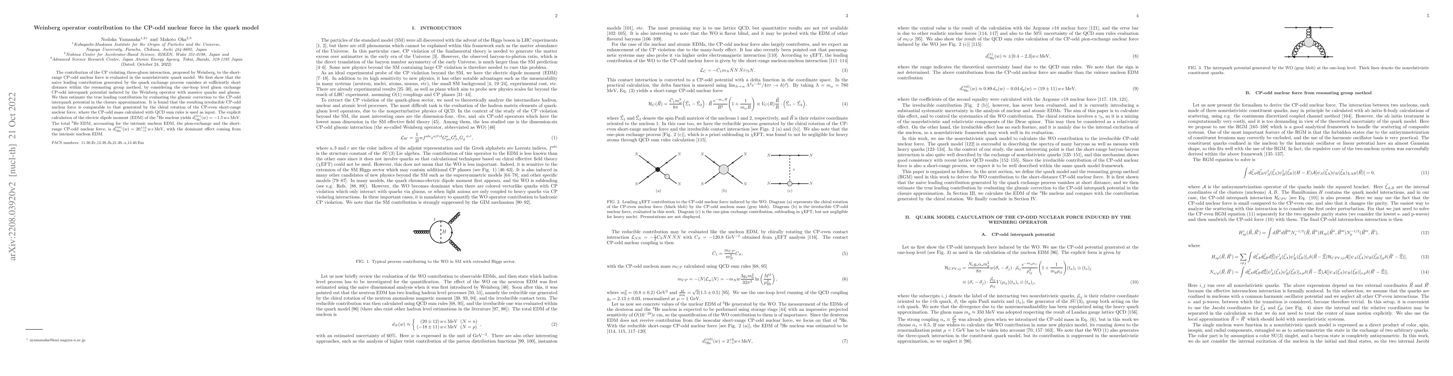 Thumbnail for Weinberg operator contribution to the CP-odd nuclear force in the quark
  model