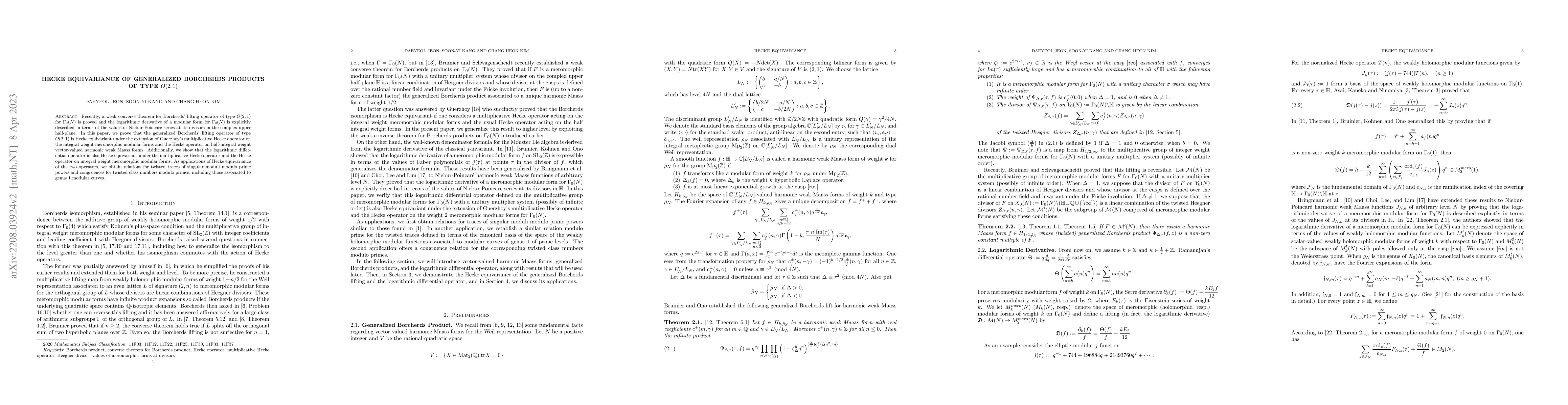 Thumbnail for Hecke equivariance of generalized Borcherds products of type $O(2,1)$
