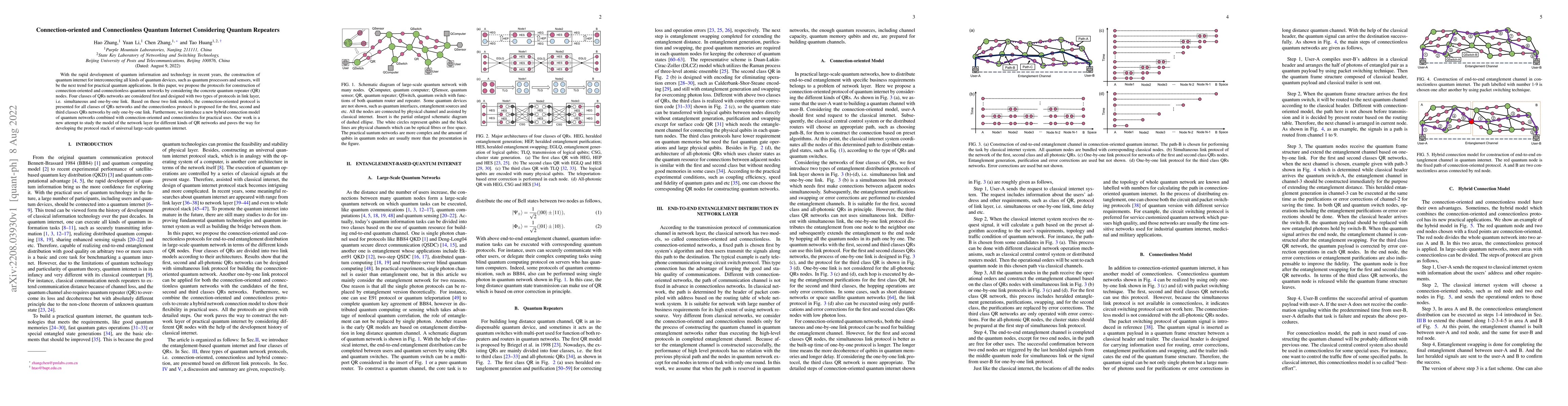 Thumbnail for Connection-oriented and Connectionless Quantum Internet Considering
  Quantum Repeaters