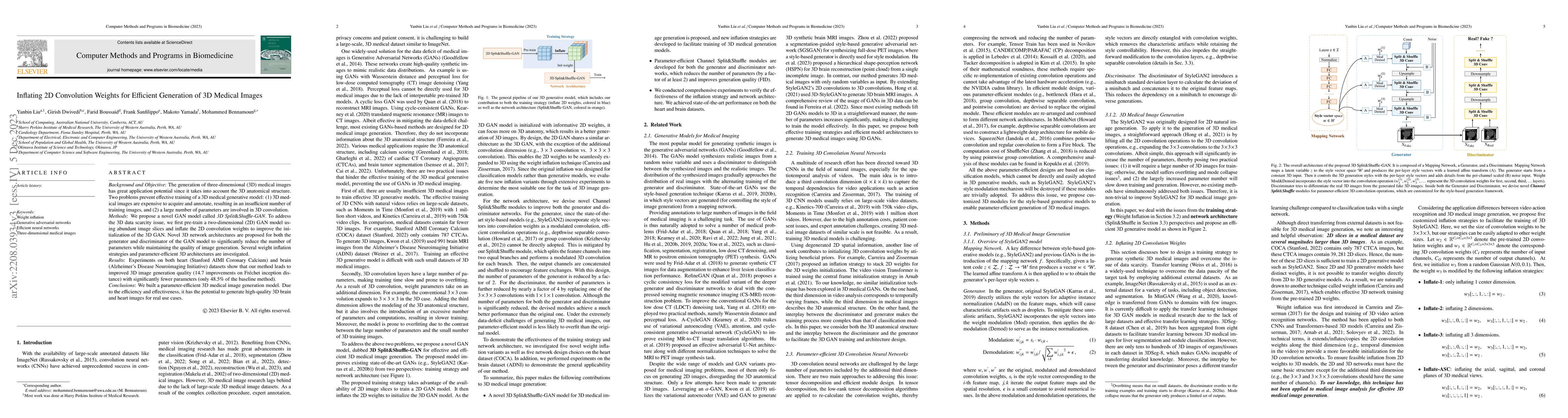 Thumbnail for Inflating 2D Convolution Weights for Efficient Generation of 3D Medical
  Images