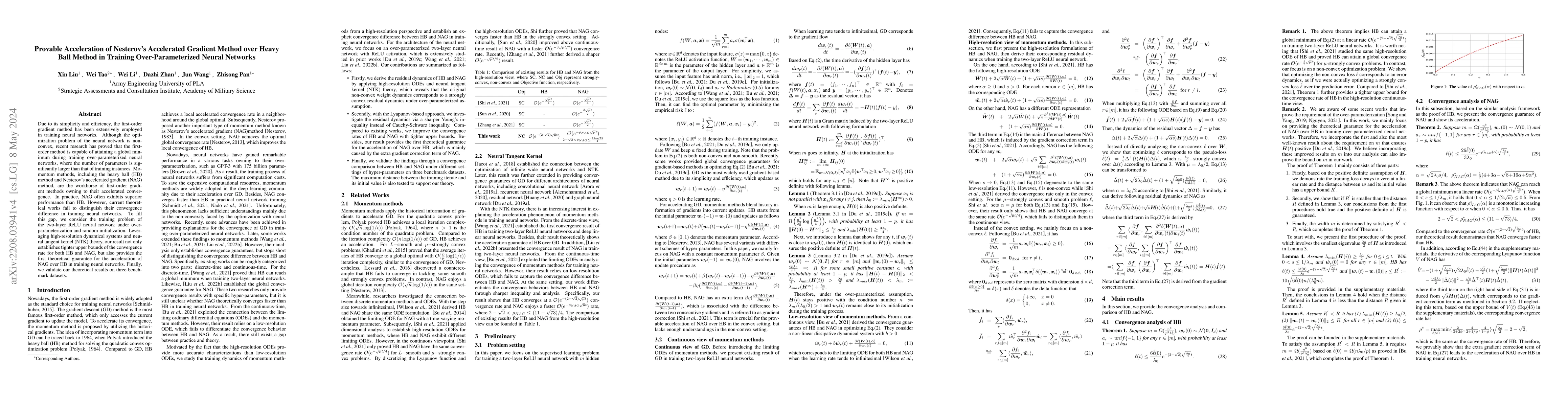 Thumbnail for Provable Acceleration of Nesterov's Accelerated Gradient Method over
  Heavy Ball Method in Training Over-Parameterized Neural Networks