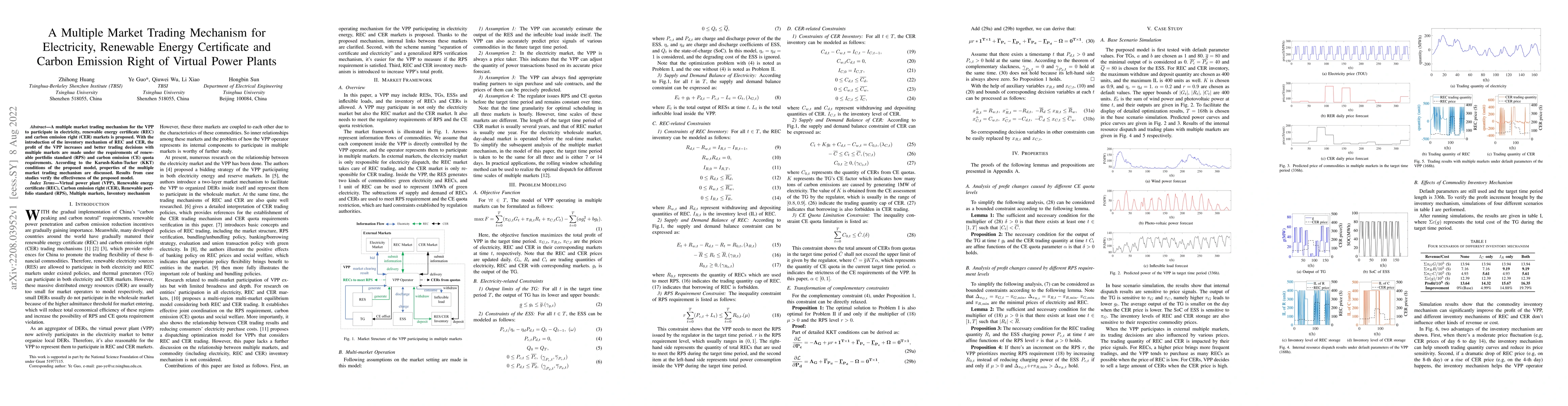 Thumbnail for A Multiple Market Trading Mechanism for Electricity, Renewable Energy
  Certificate and Carbon Emission Right of Virtual Power Plants