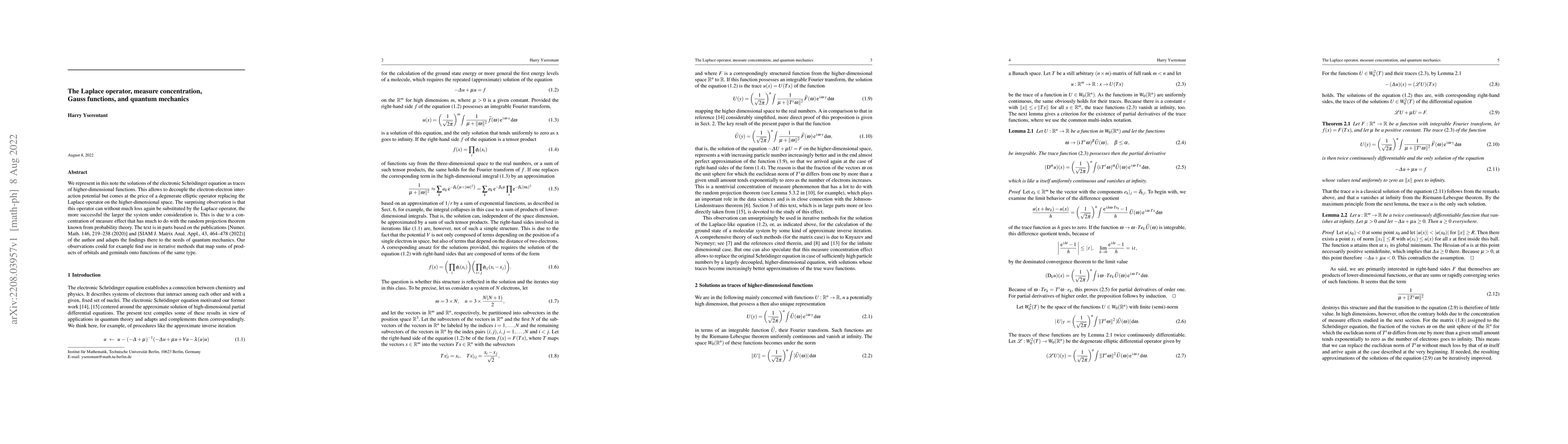 Thumbnail for The Laplace operator, measure concentration, Gauss functions, and
  quantum mechanics