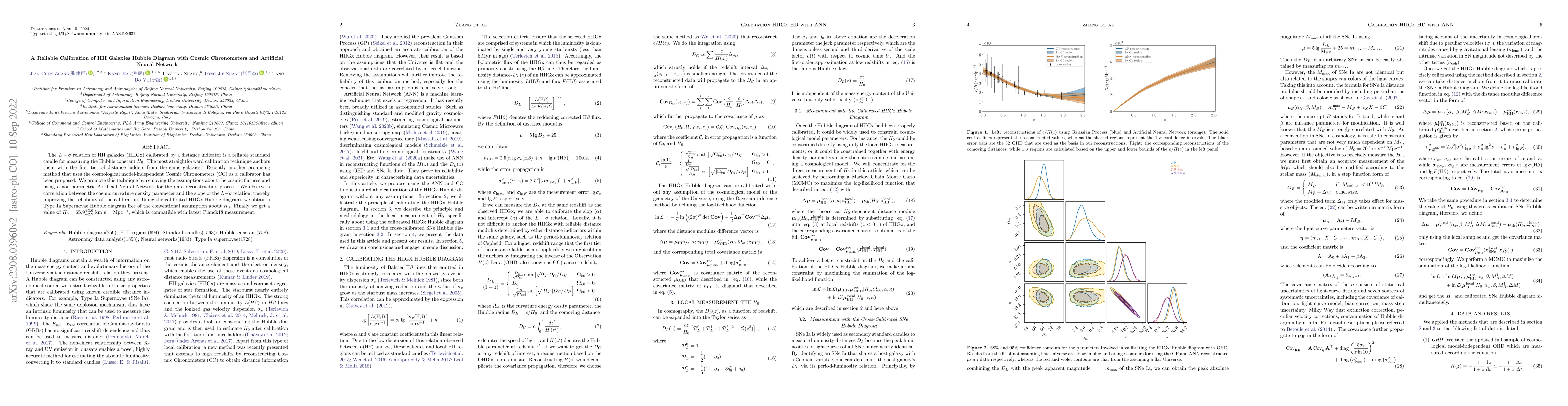 Thumbnail for A Reliable Calibration of HII Galaxies Hubble Diagram with Cosmic
  Chronometers and Artificial Neural Network