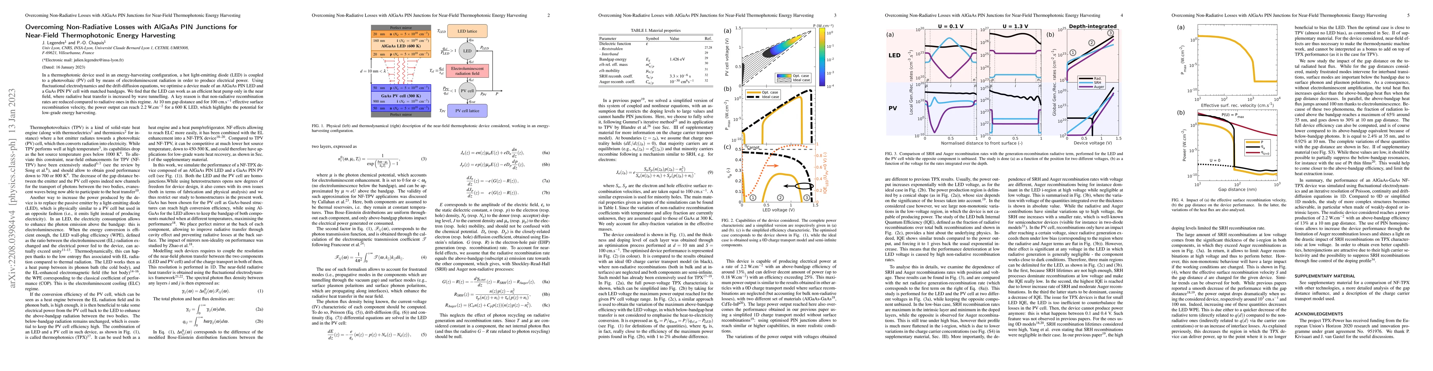 Thumbnail for Overcoming non-radiative losses with AlGaAs PIN junctions for near-field
  thermophotonic energy harvesting