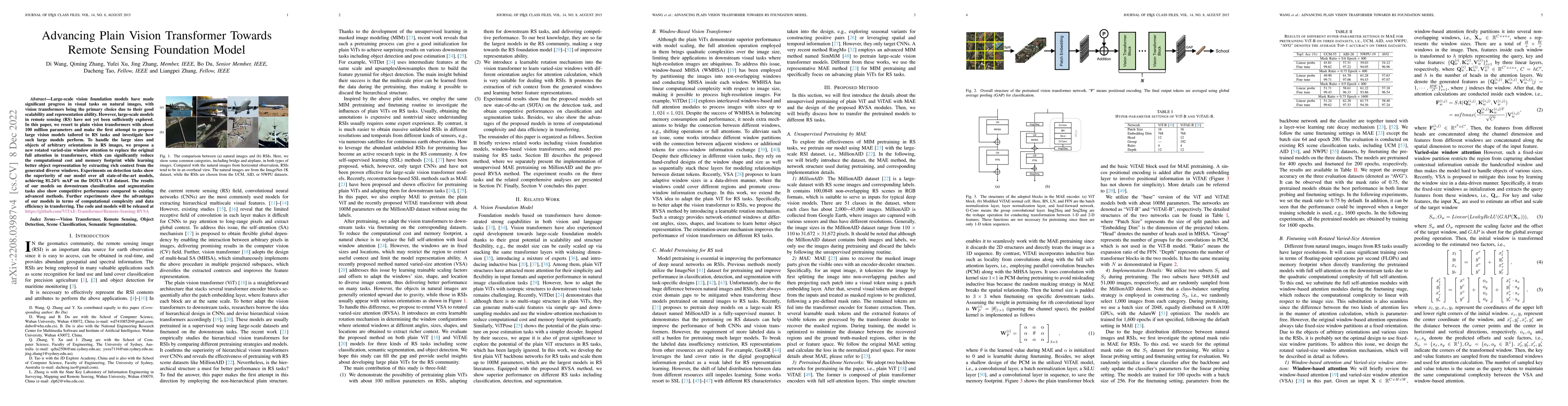 Thumbnail for Advancing Plain Vision Transformer Towards Remote Sensing Foundation
  Model