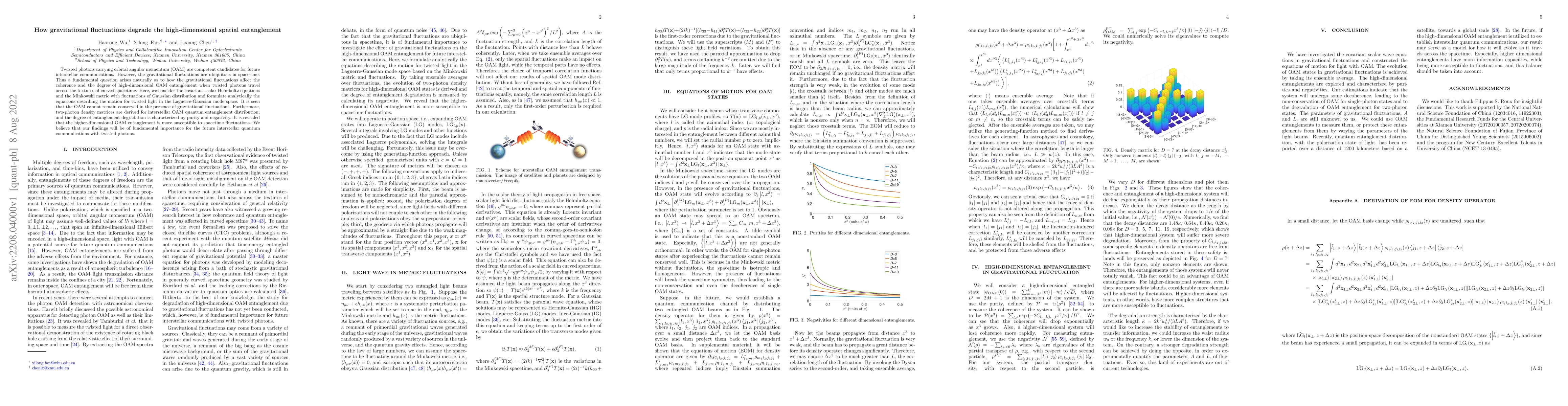 Thumbnail for How gravitational fluctuations degrade the high-dimensional spatial
  entanglement