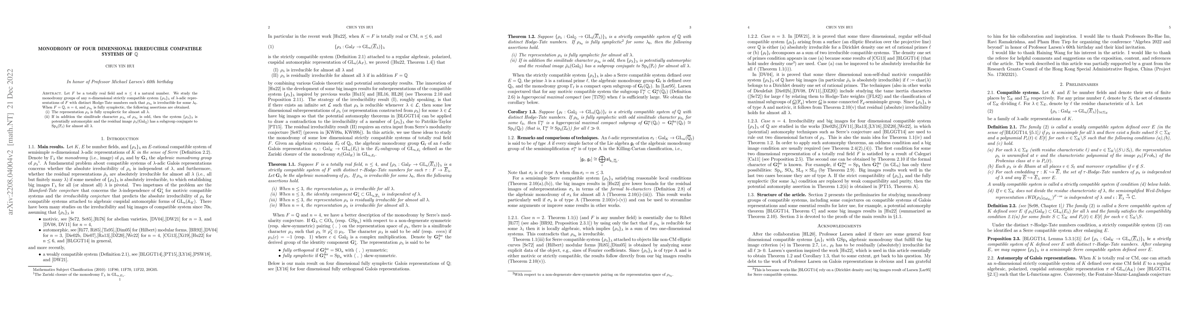 Thumbnail for Monodromy of four dimensional irreducible compatible systems of Q