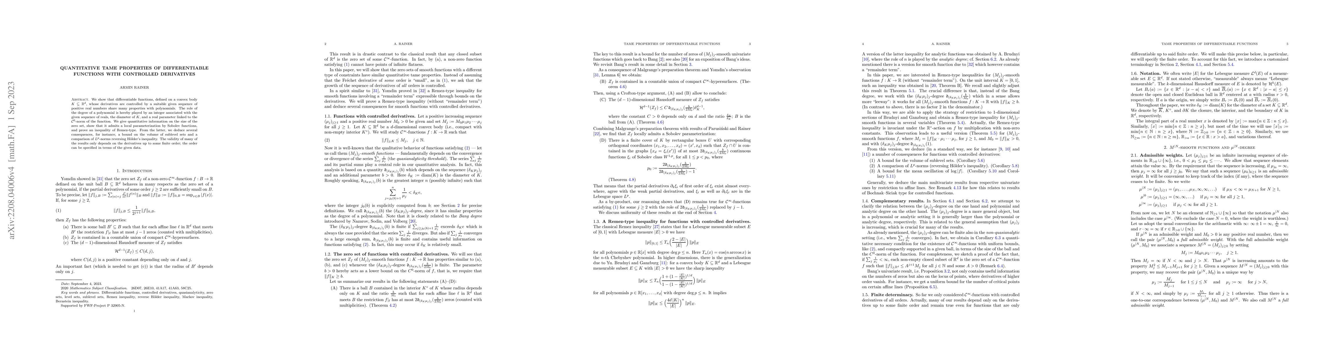 Thumbnail for Quantitative tame properties of differentiable functions with controlled
  derivatives